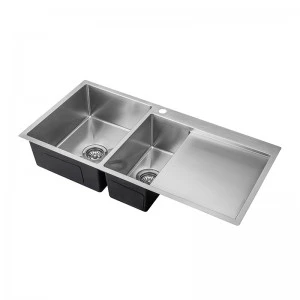 Geen omgekeerde stainless Double Bowl met Faucet Hole Drainboard Kitchen Sink